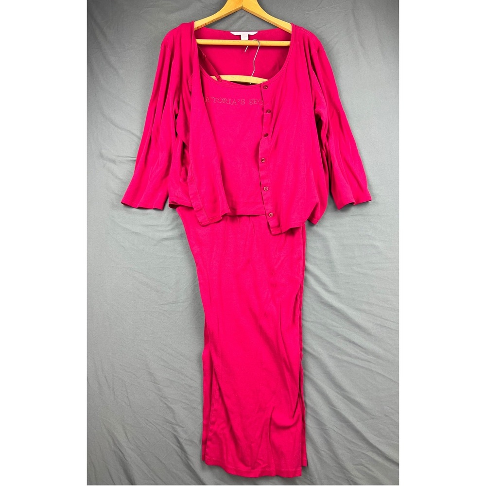 Victoria's Secret Pajama Set Womens XL Cardigan Cami Pants Pink 3pc Set Good